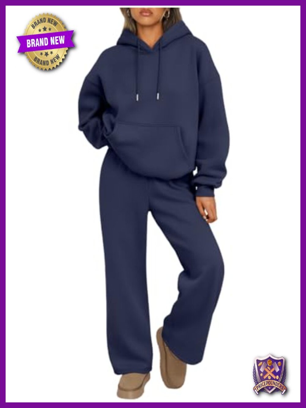 Women's 2 Piece Fleece Sweatsuit Oversized Hoodie Wide Leg Lounge Set